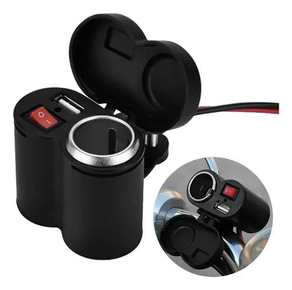 🔌 Cargador para Moto con Puerto USB + Encendedor de Cigarrera