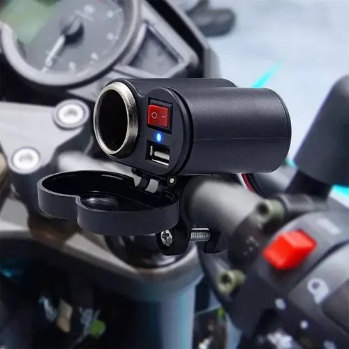 🔌 Cargador para Moto con Puerto USB + Encendedor de Cigarrera
