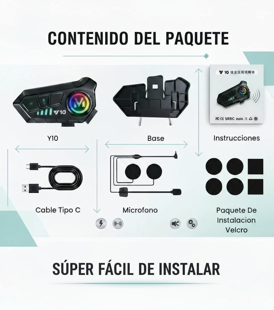 Intercomunicador Y10 Moto,, Llamadas, Música GPS sin Soltar el Manubrio  (PASAMONTAÑAS GRATIS)