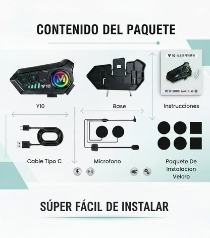Intercomunicador para motocicleta Y10 | A prueba de agua y polvo